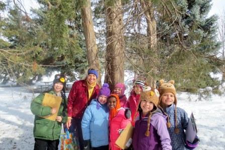 Teacher and students take a winter listening walk